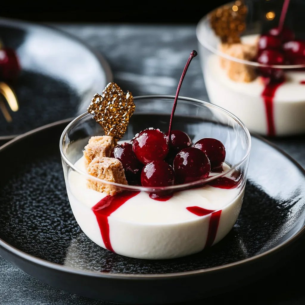 Lebkuchen Panna Cotta mit Glühweinkirschen