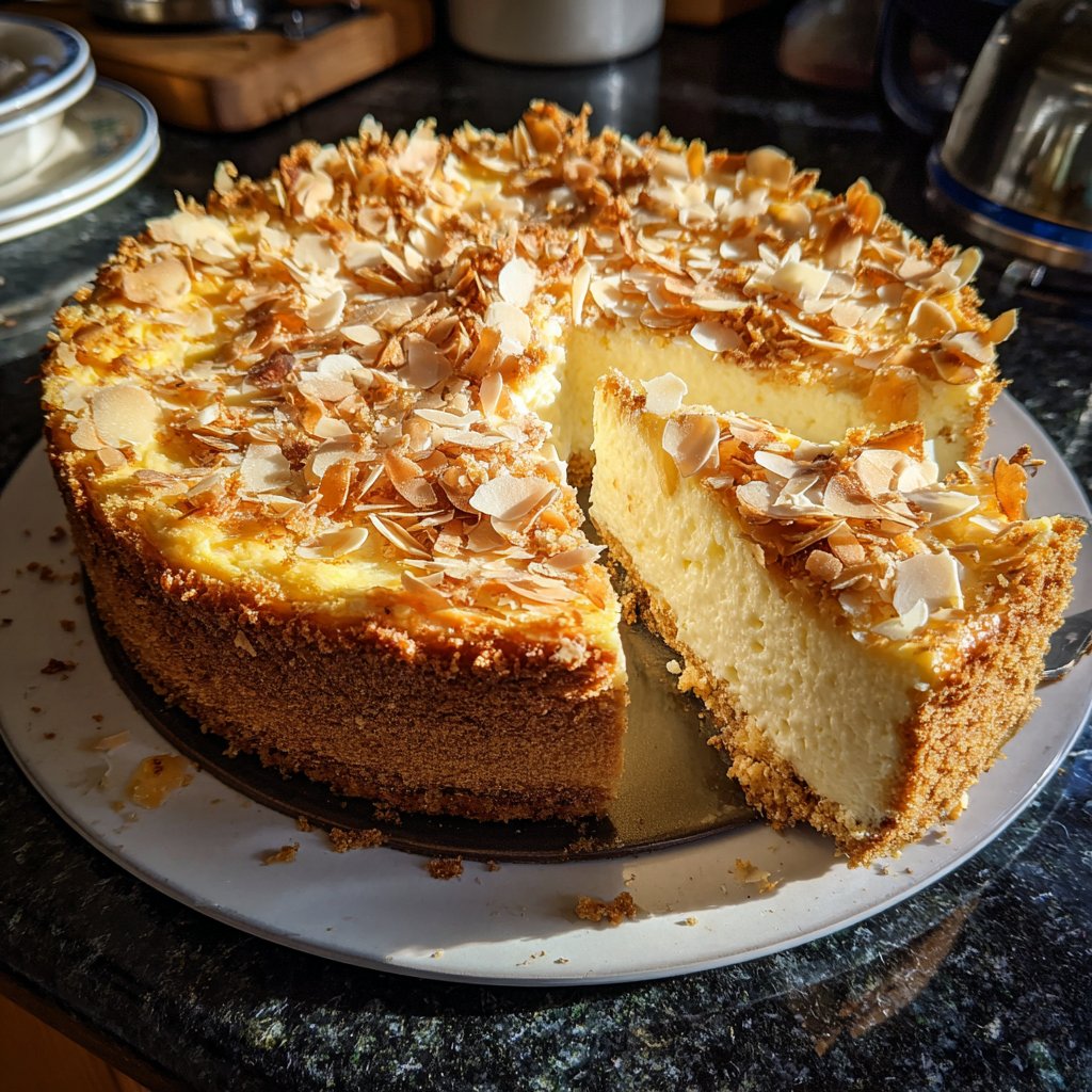 Käsekuchen mit Mandelboden