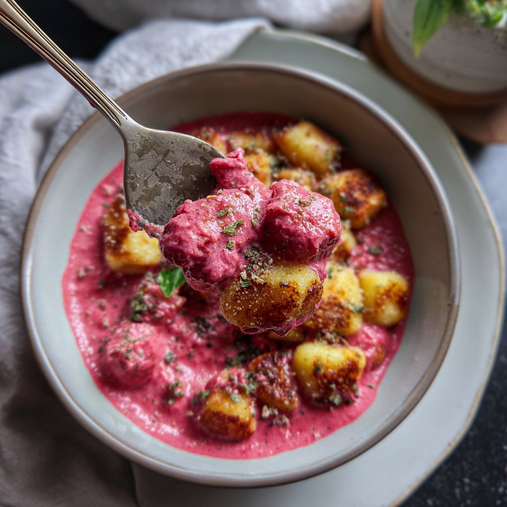 Gnocchi mit rosa Rote-Bete-Sauce