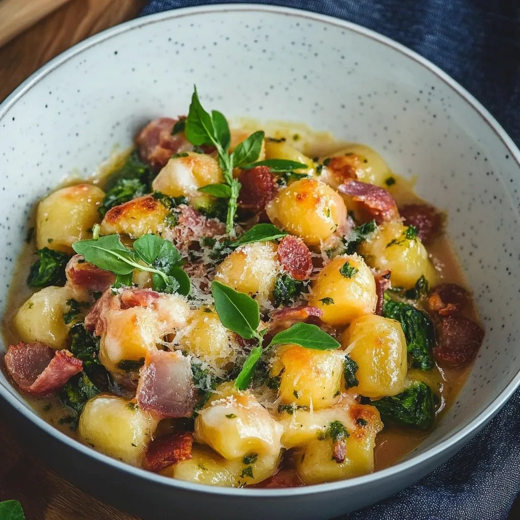 Gnocchi Auflauf mit Rosenkohl und Schinken