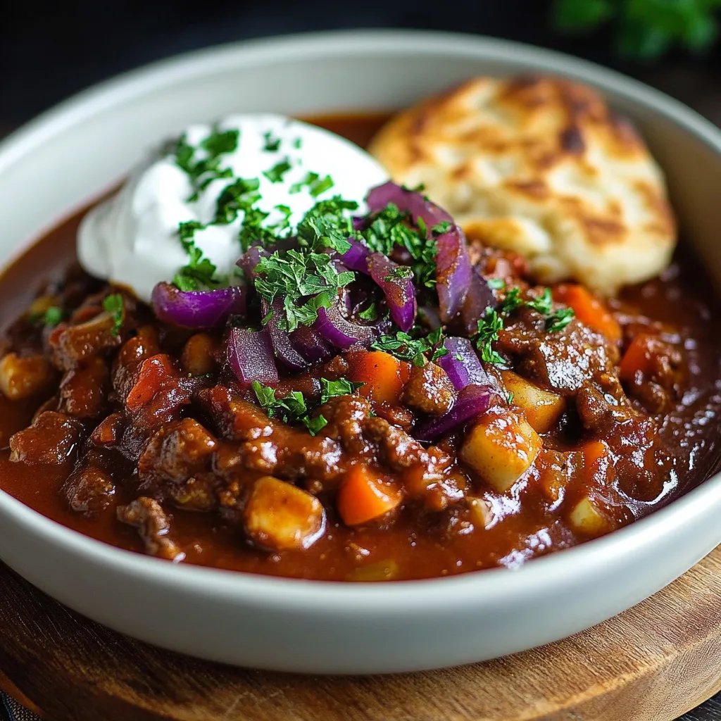Veganes Gulasch mit Pfannenknödeln & Rotkraut