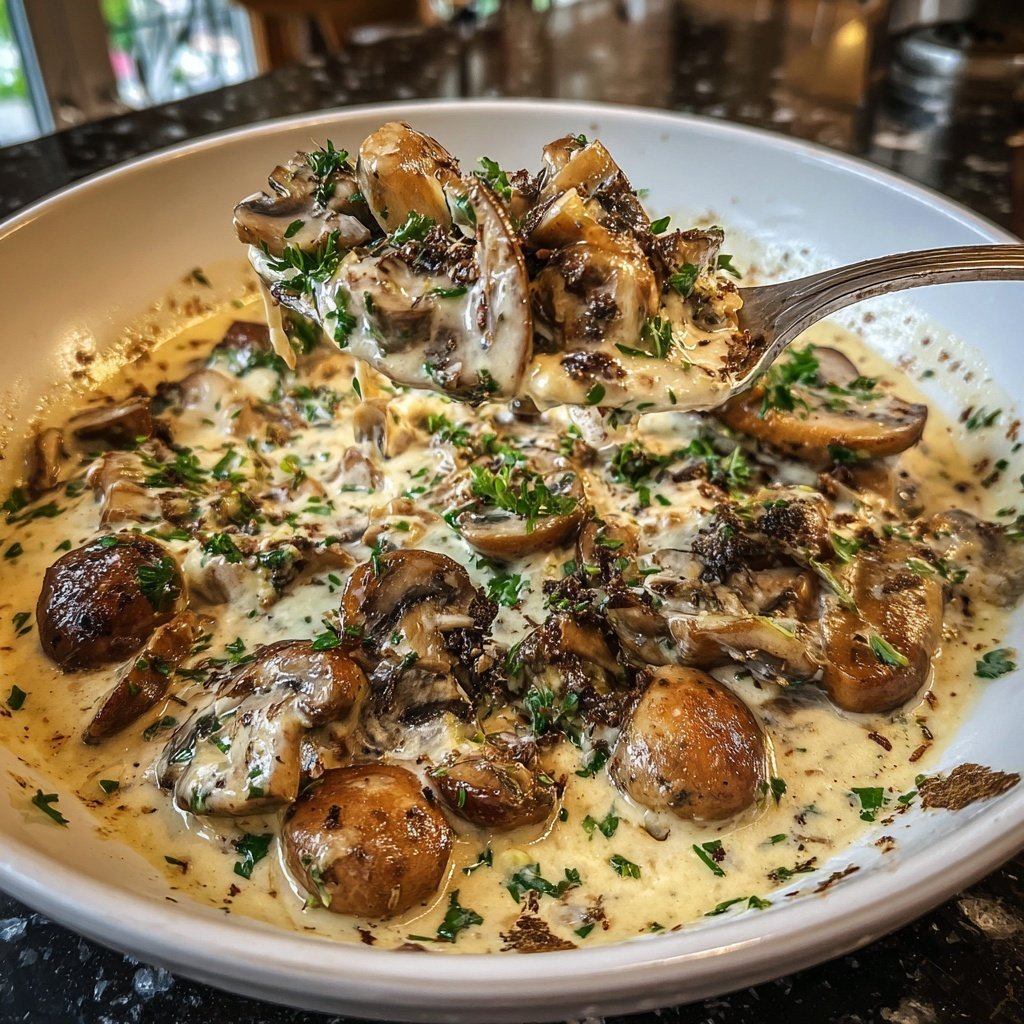 Abendessen mit cremiger Pilzpfanne