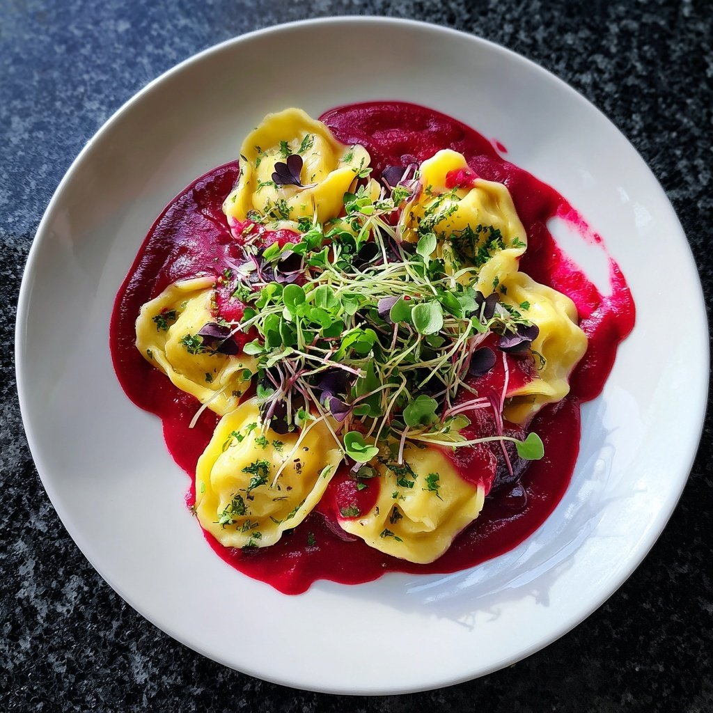 Herzförmige Pasta mit Rote-Bete-Sauce